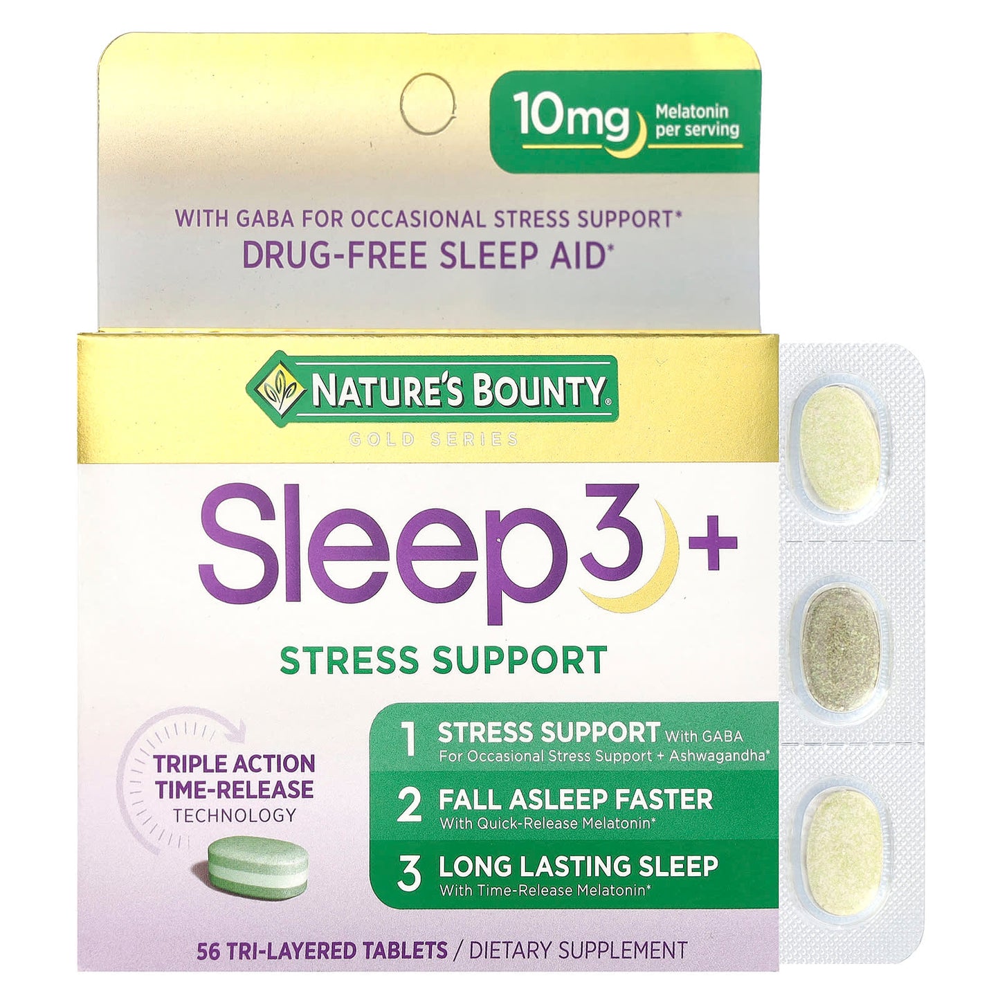 Nature's Bounty, Sleep 3 plus , Stress Support, 56 Tri-Layered Tablets