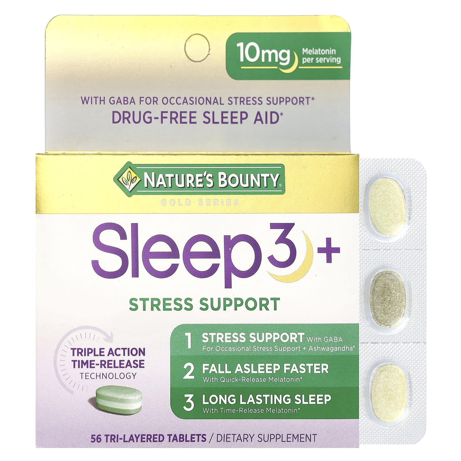 Nature's Bounty, Sleep 3  plus , Stress Support, 56 Tri-Layered Tablets